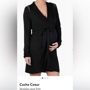 Cache Coeur Black Serenity Lace Trim Maternity Robe